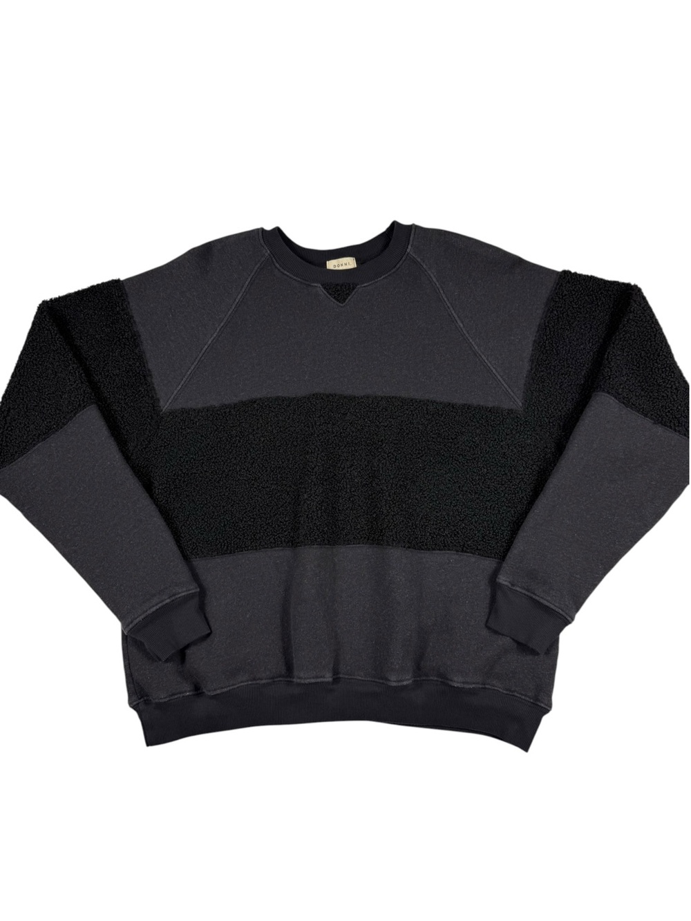 DONNI. Eco-Fleece Sherpa Tri-paneled Crewneck sweatshirt, XS